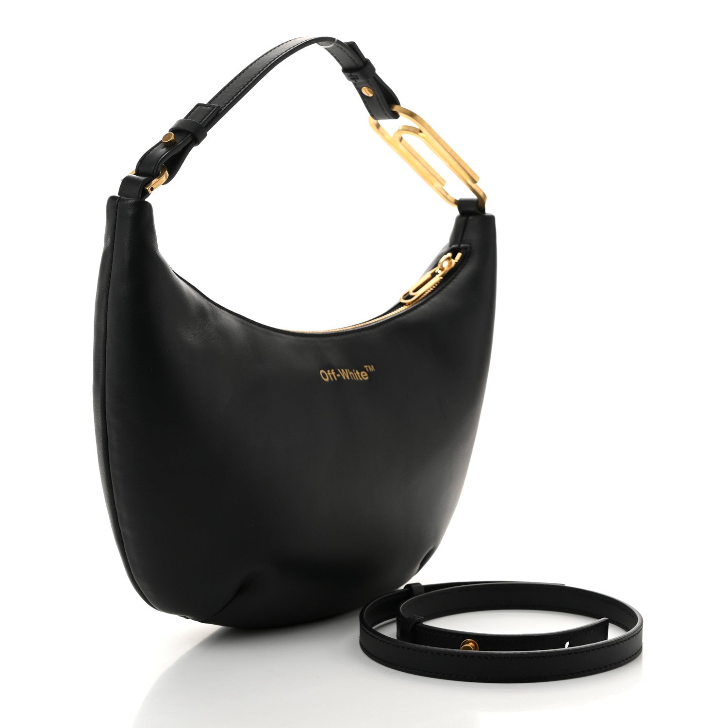 Off-White Calfskin Paperclip Hobo Bag Black 3 of 9