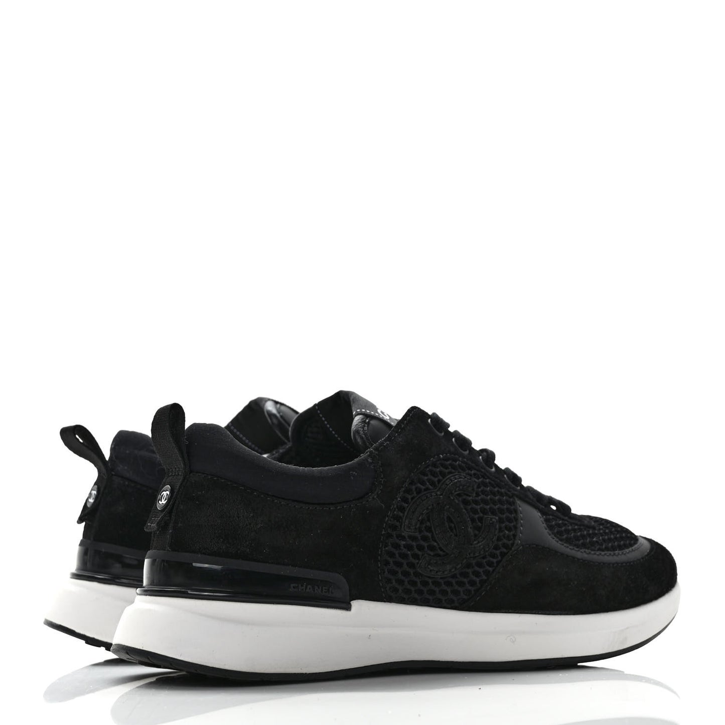 Calfskin Mesh Lycra Suede Womens Logo Sneakers 36.5 Black