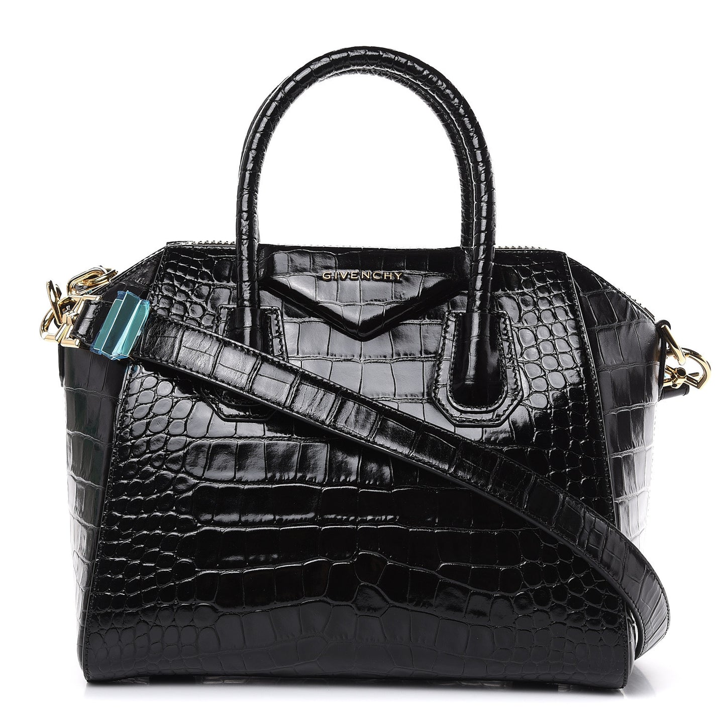 Calfskin Crocodile Embossed Small Antigona Black