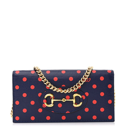 Gucci Shangai Calfskin Polka Dot Horsebit 1955 Wallet On Chain Blue Orange Sailor Blue 1 of 10