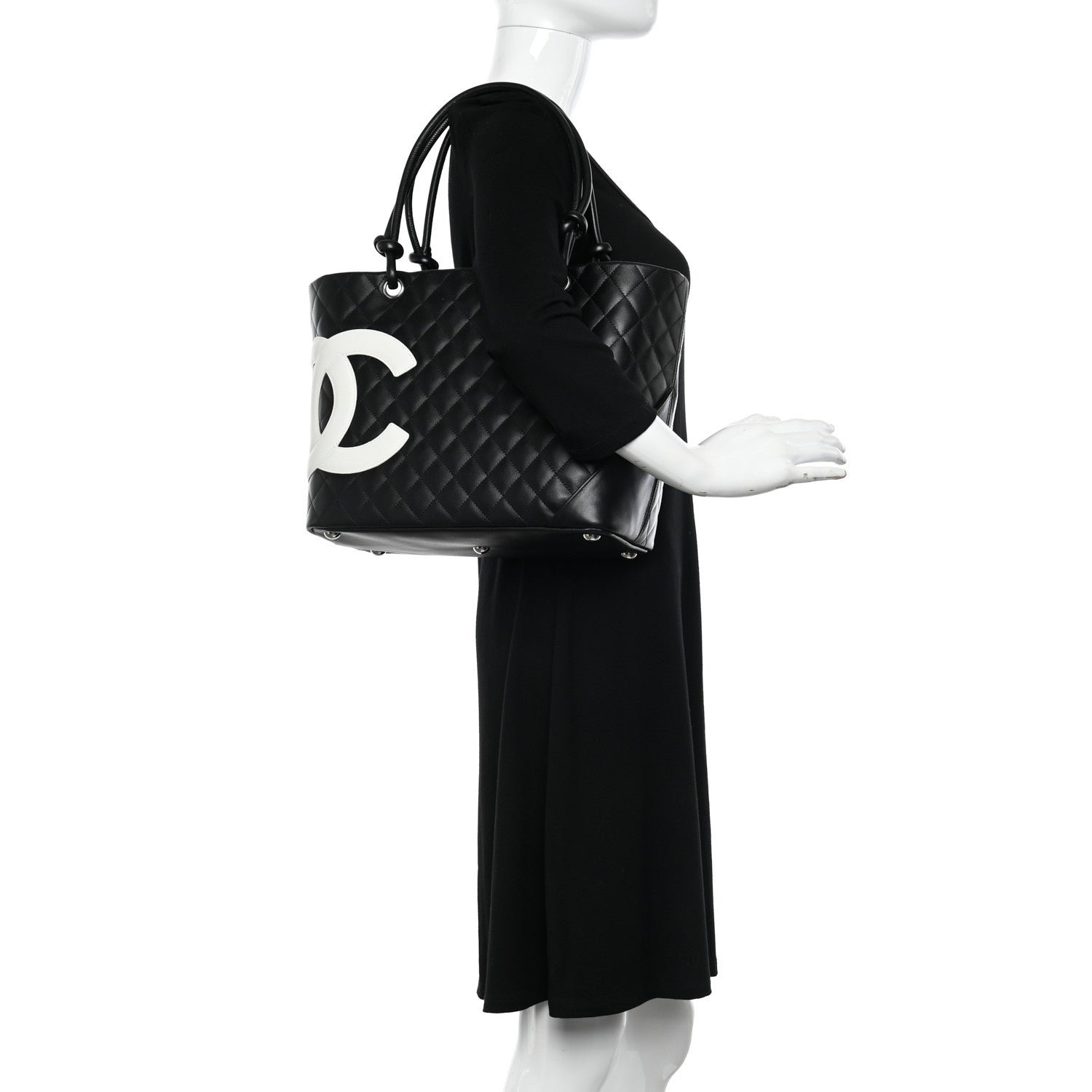 Chanel Calfskin Quilted Large Cambon Tote Black White 2 of 10