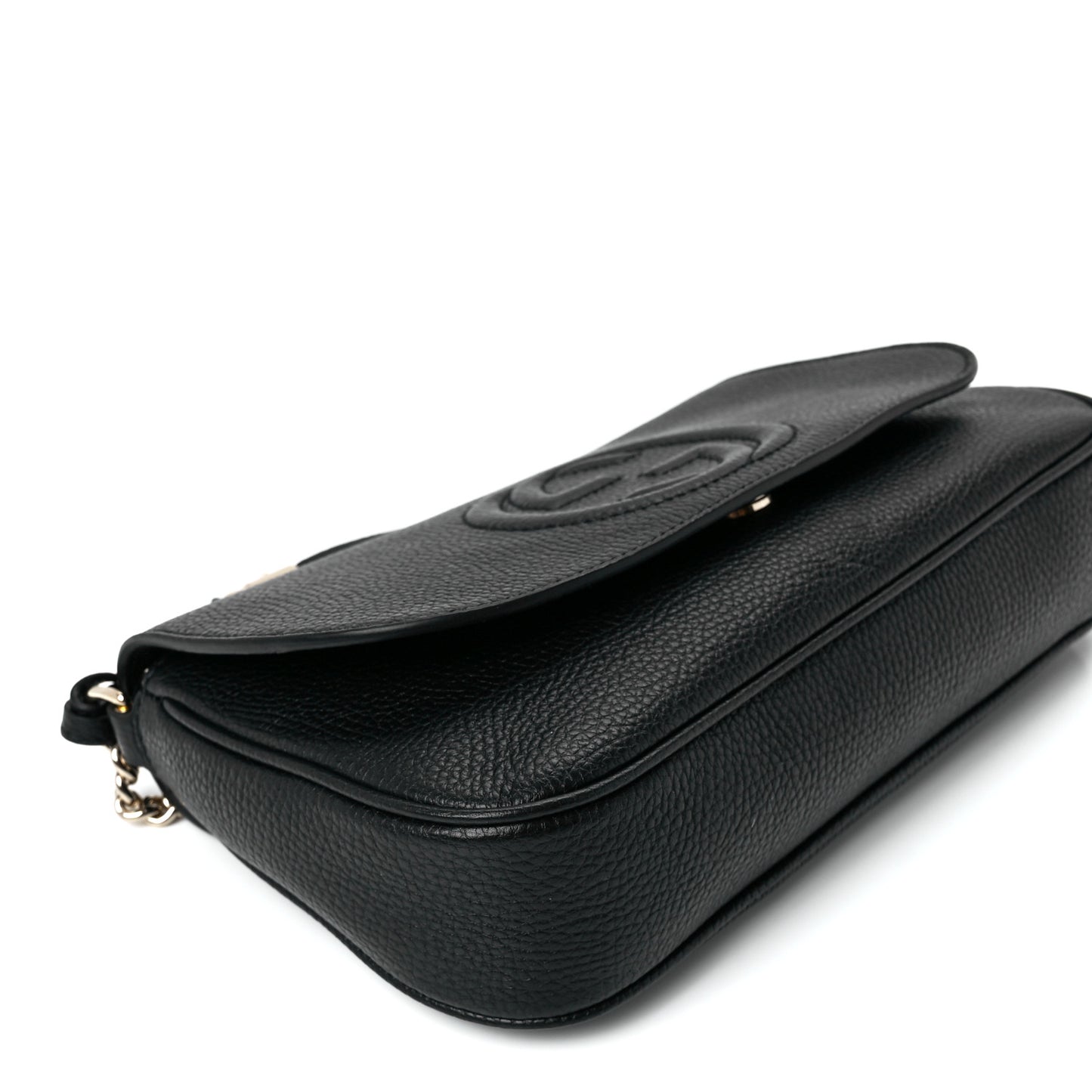 Pebbled Calfskin Medium Soho Flap Crossbody Black