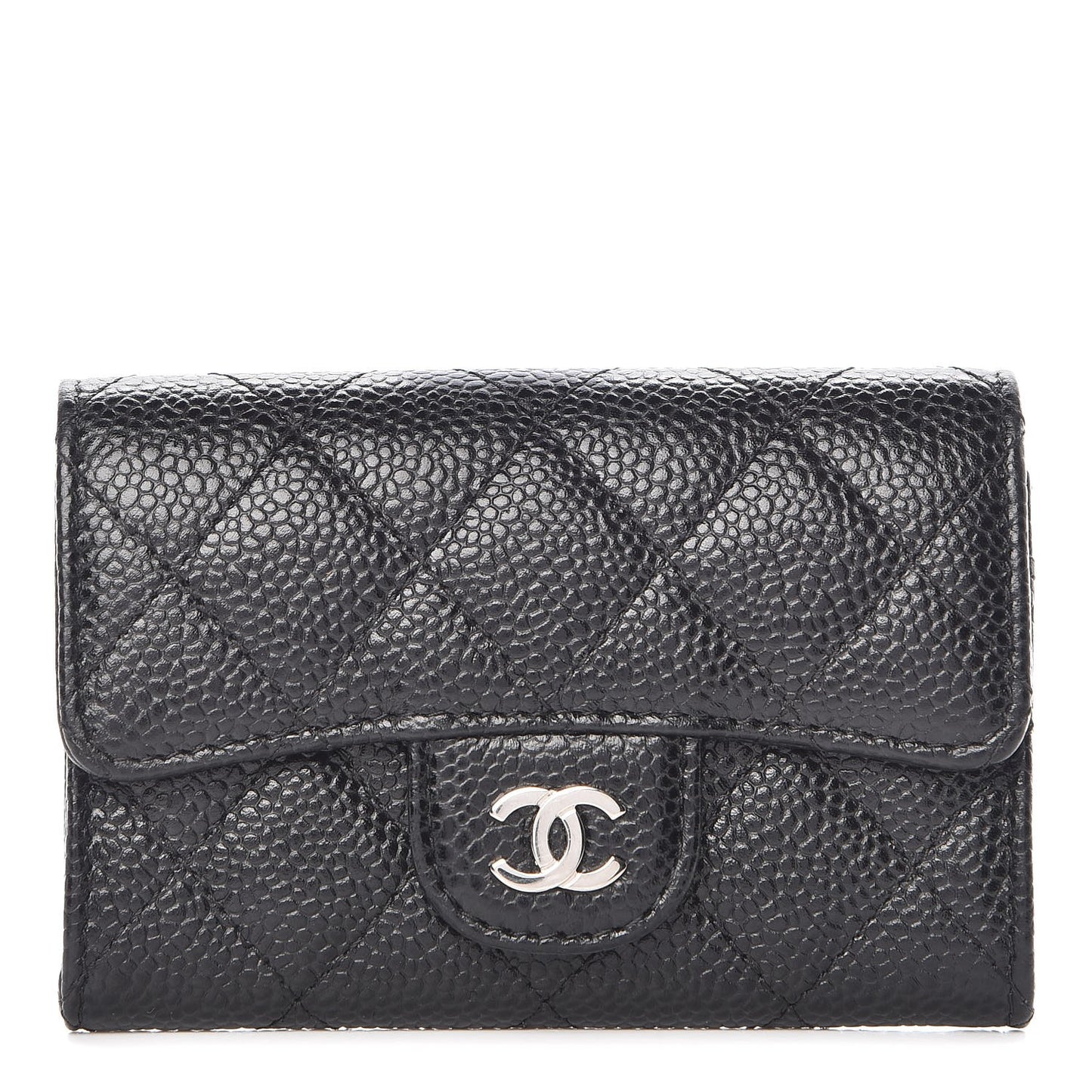 Caviar Quilted Flap Card Holder Black