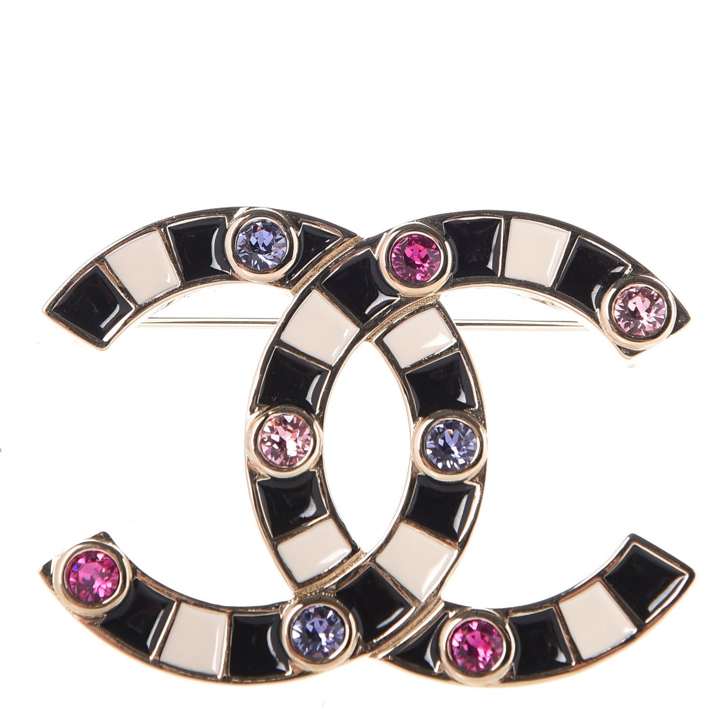 Crystal Enamel Stripe CC Brooch Black Gold