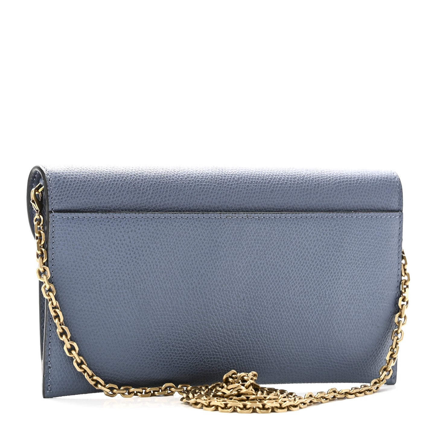 Grained Calfskin Saddle Chain Wallet Pouch Denim Blue
