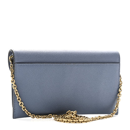 Christian Dior Grained Calfskin Saddle Chain Wallet Pouch Denim Blue 4 of 11