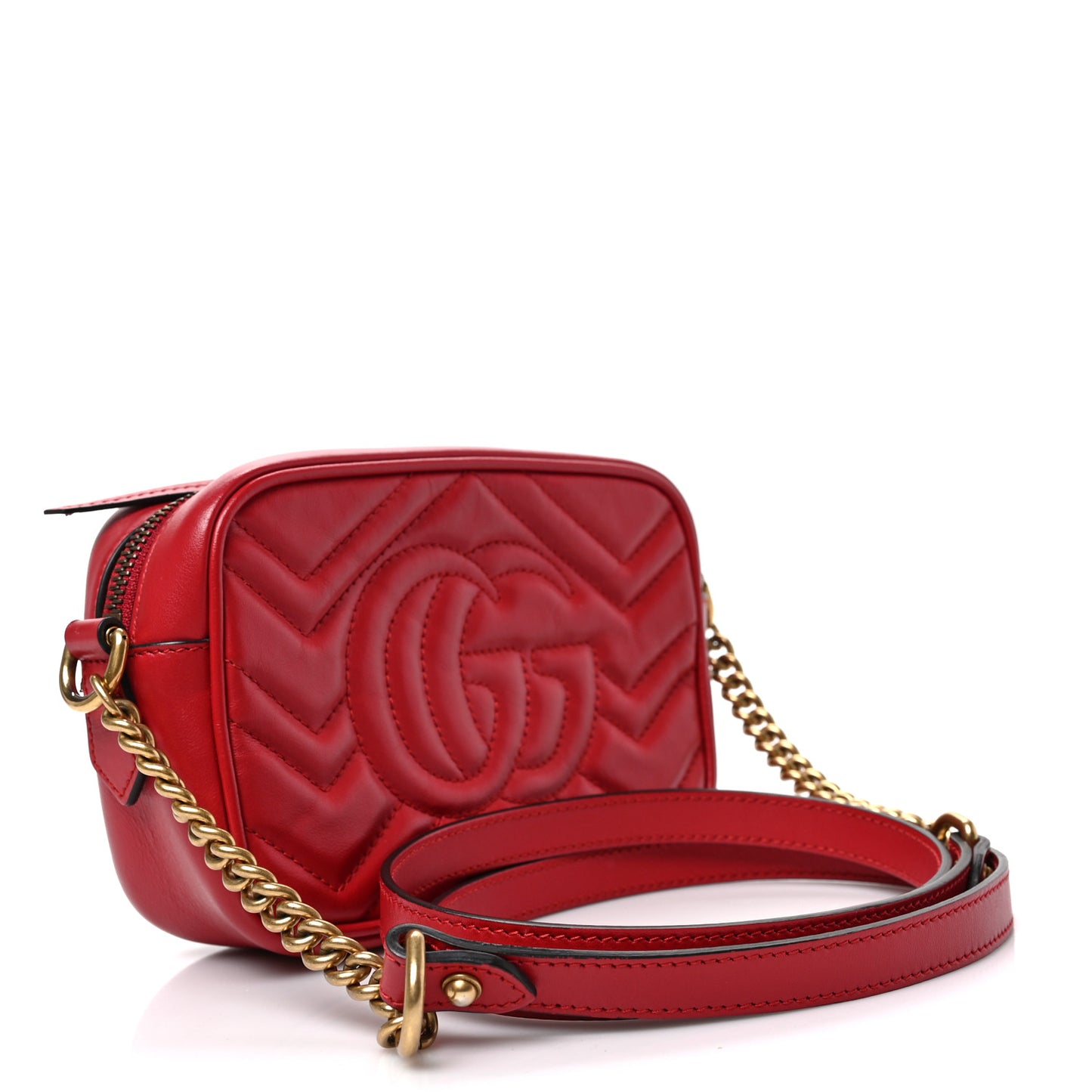 Calfskin Matelasse Mini GG Marmont Chain Shoulder Bag Hibiscus Red