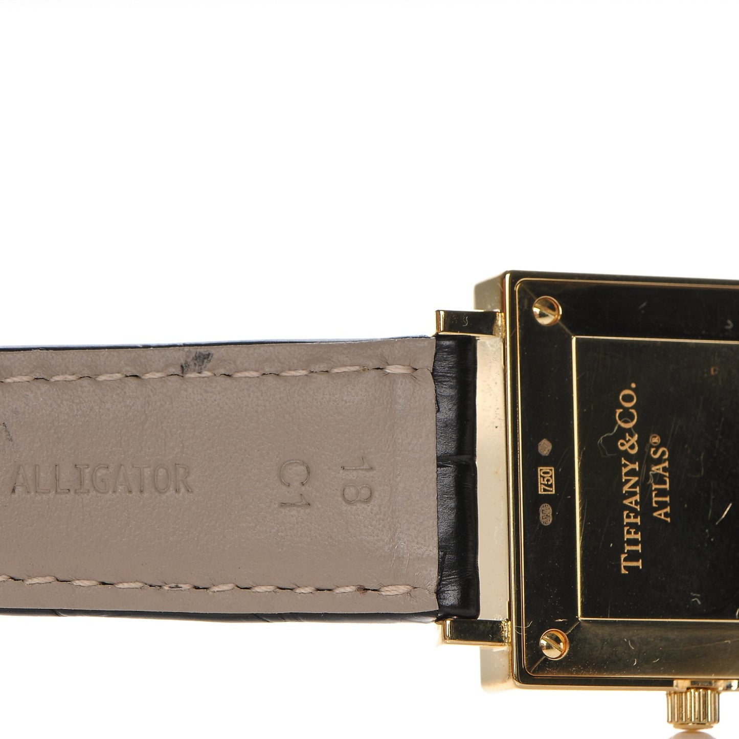 18K Yellow Gold Alligator 27mm Atlas Square Quartz Watch