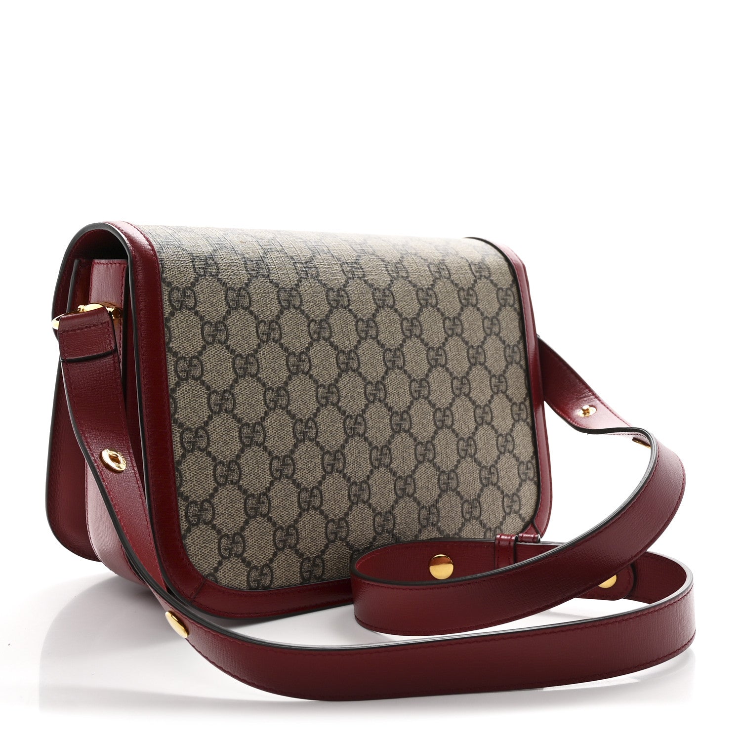 Gucci GG Supreme Monogram Azalea Calfskin Horsebit 1955 Shoulder Bag Beige Ebony New Cherry Red 3 of 10