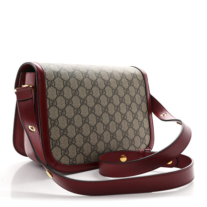 Gucci GG Supreme Monogram Azalea Calfskin Horsebit 1955 Shoulder Bag Beige Ebony New Cherry Red 3 of 10