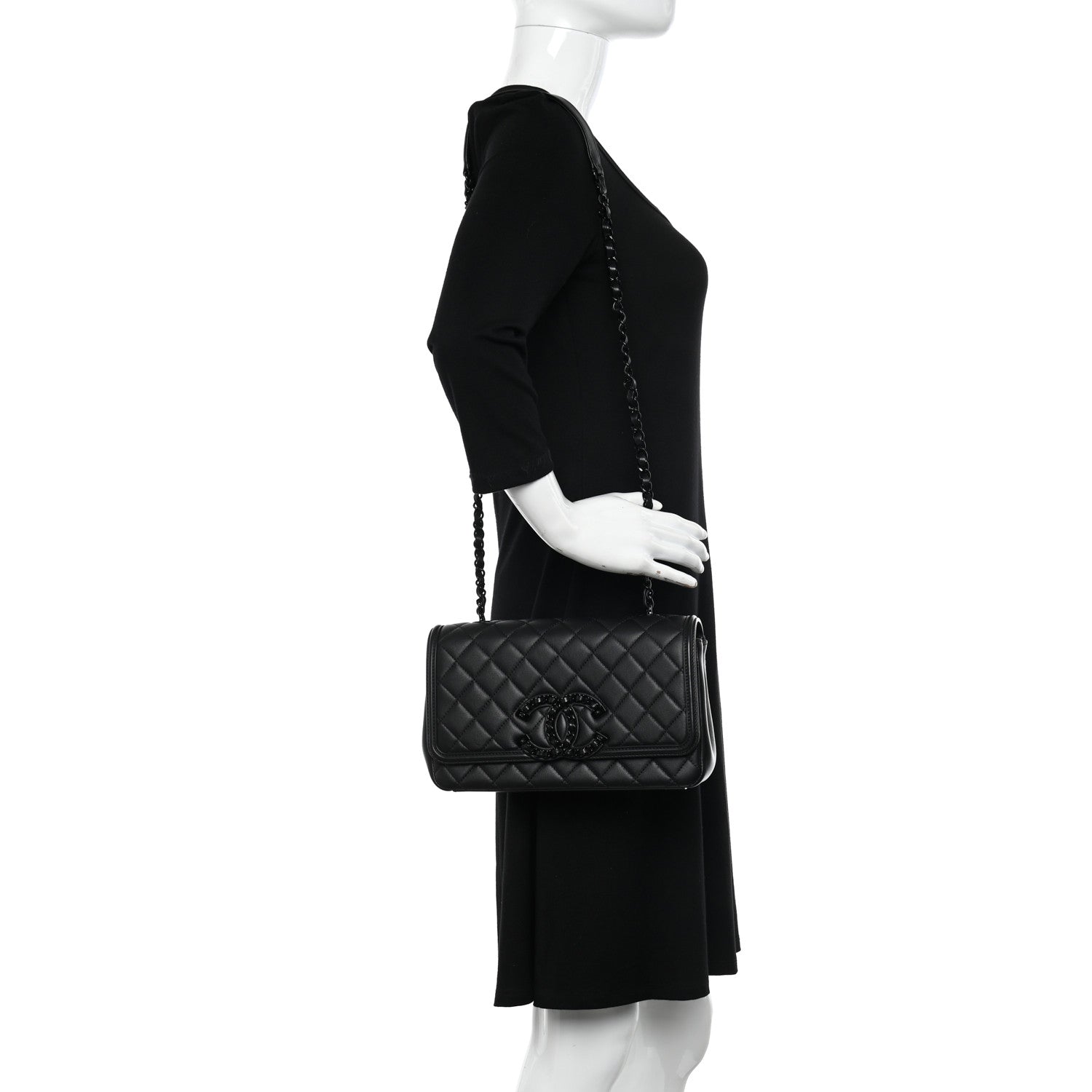 Chanel Lambskin Quilted Medium CC Filigree Flap Black 2 of 11