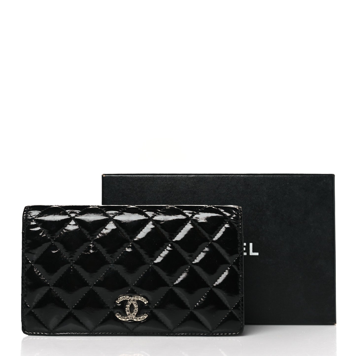 Patent Quilted Brilliant Yen Wallet Black