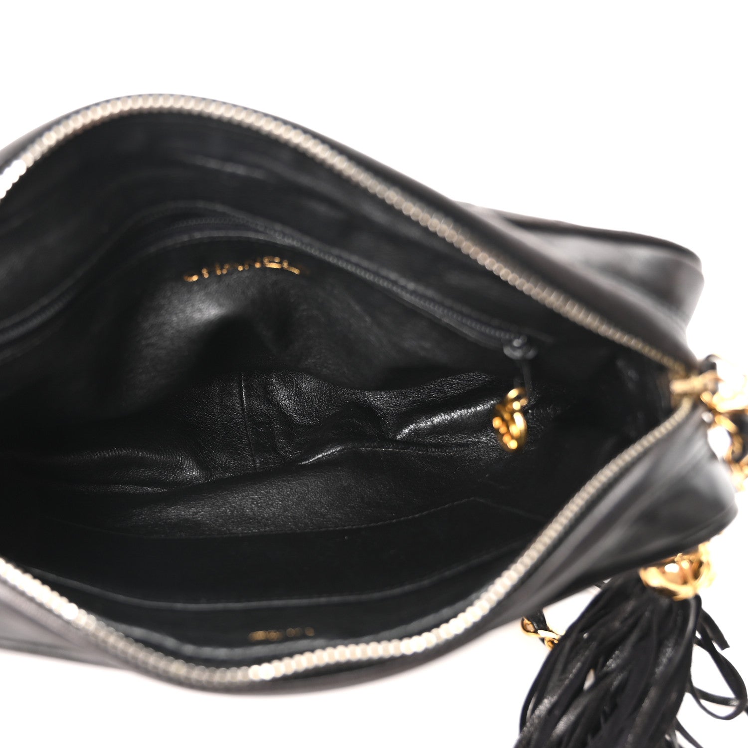 Chanel Lambskin Chevron Quilted Tassel Camera Case Black 8 of 23