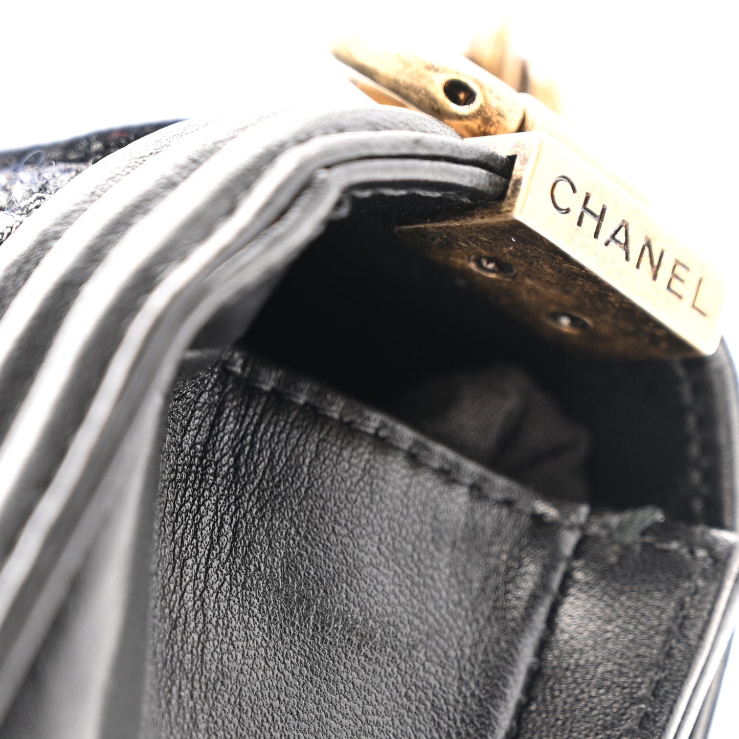 Lambskin Metallic Tweed Embroidered Mini Boy Flap Black Gold Multicolor