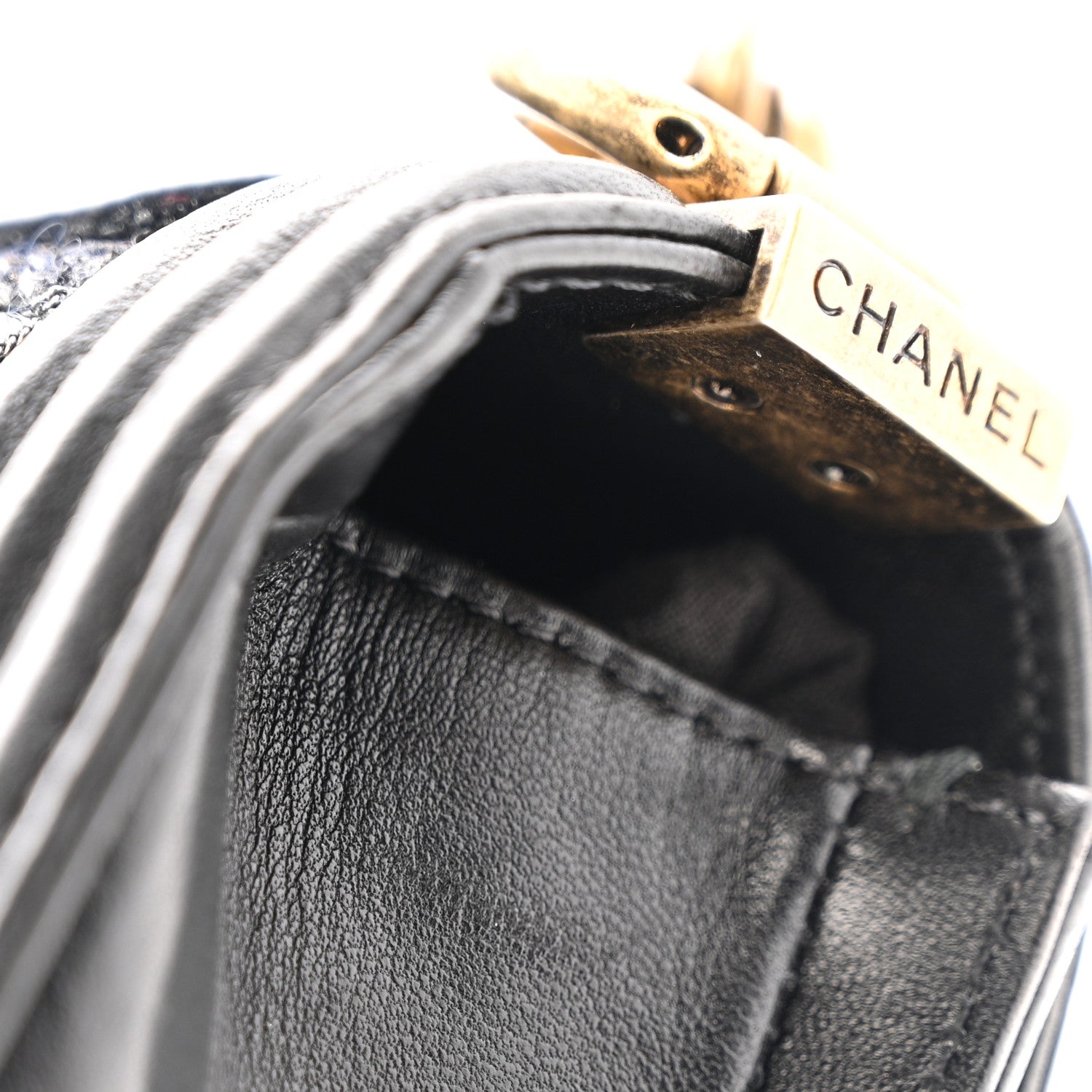 Chanel Lambskin Metallic Tweed Embroidered Mini Boy Flap Black Gold Multicolor 12 of 15