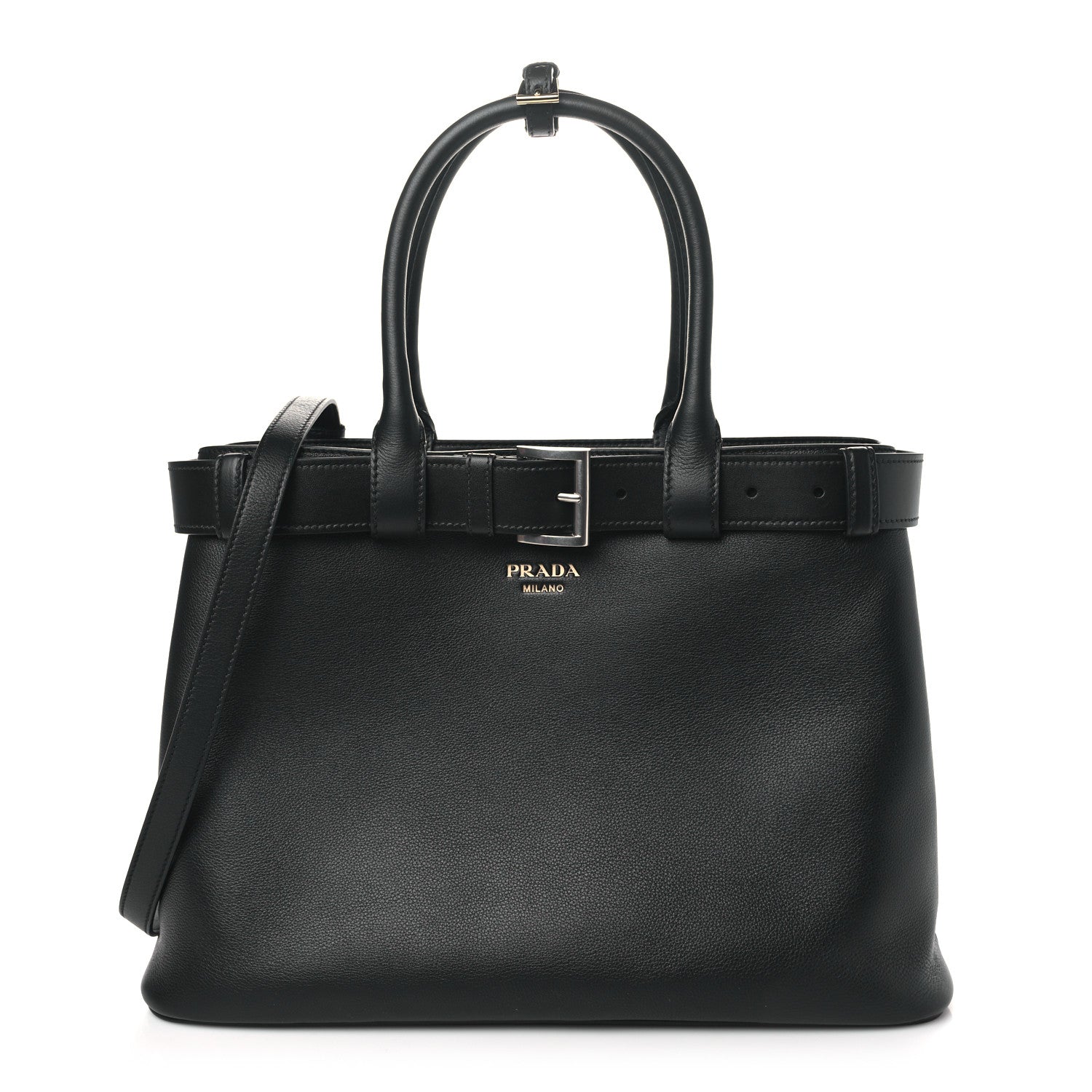 Prada Soft Grain Calfskin Large Buckle Bag With Belt Black 1 of 10