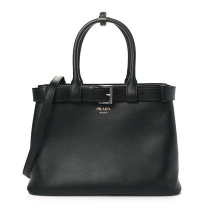 Prada Soft Grain Calfskin Large Buckle Bag With Belt Black 1 of 10