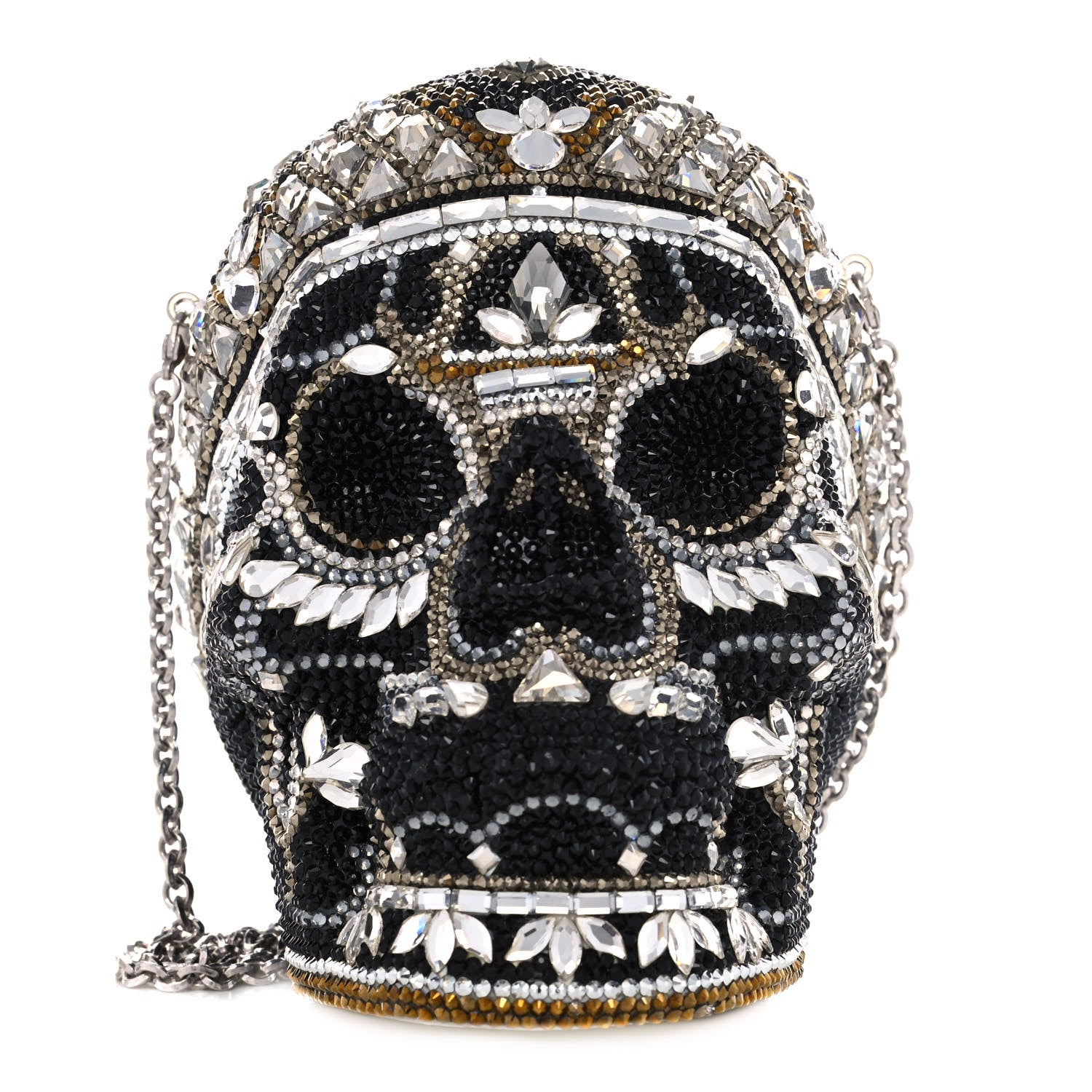 Judith Leiber Crystal Bela Lugosi Skull Minaudiere Clutch Silver