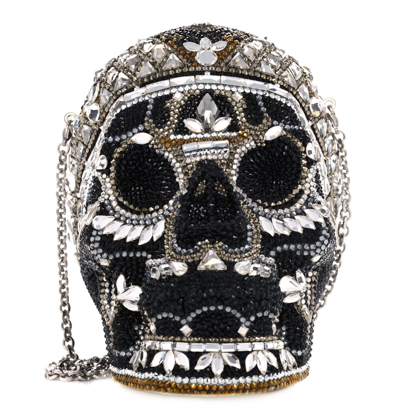 Crystal Bela Lugosi Skull Minaudiere Clutch Silver Multicolor