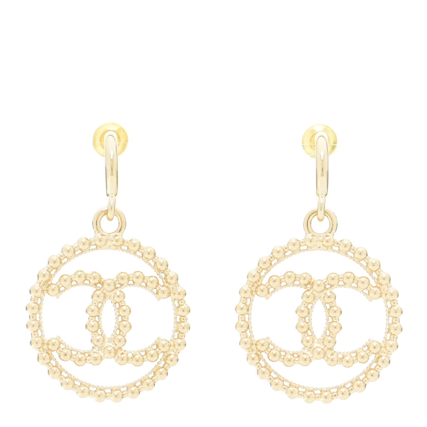 Metal Bead Round CC Drop Earrings Gold