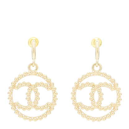 Chanel Metal Bead Round CC Drop Earrings Gold 1 of 5