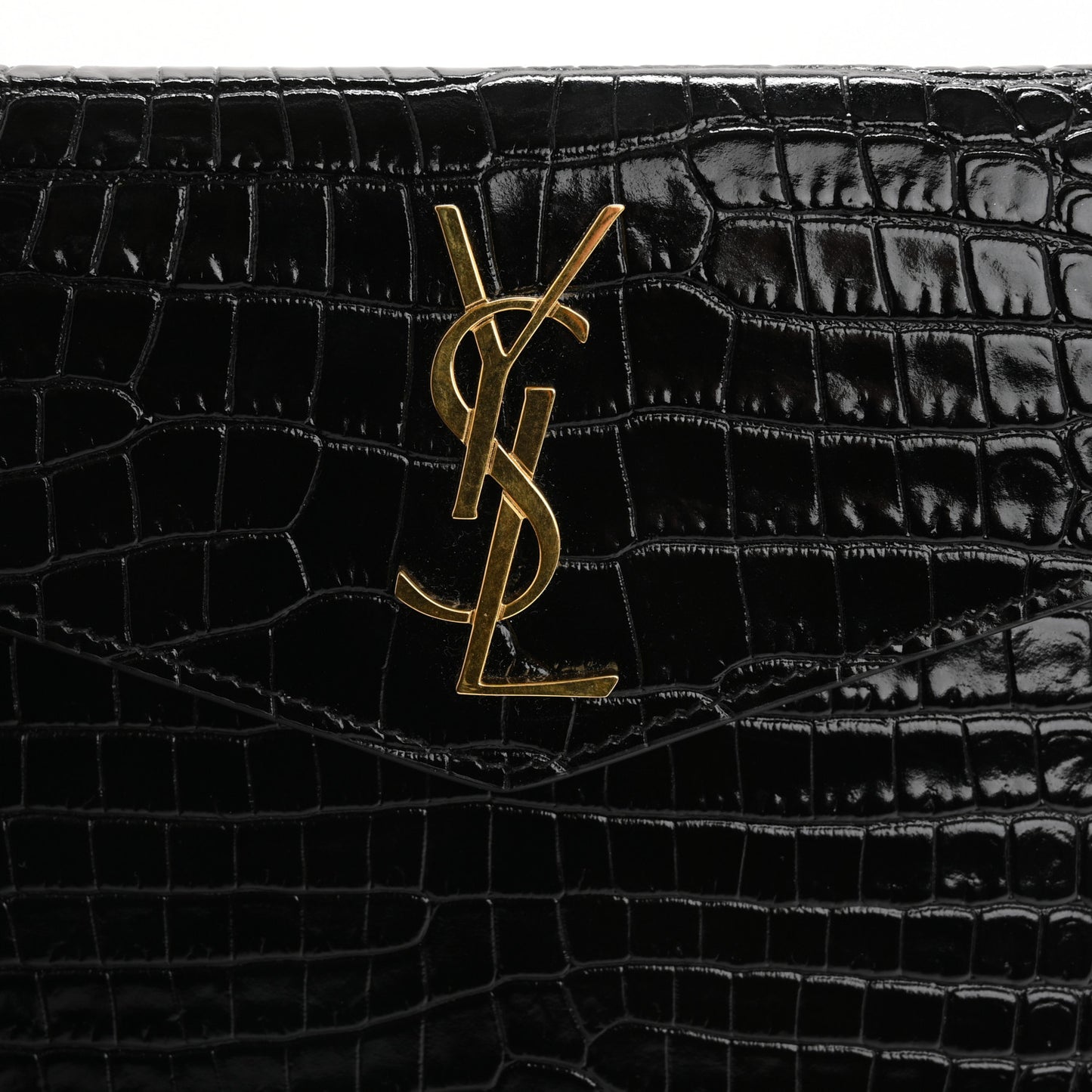 Calfskin Crocodile Embossed Monogram Uptown Baby Pouch Black