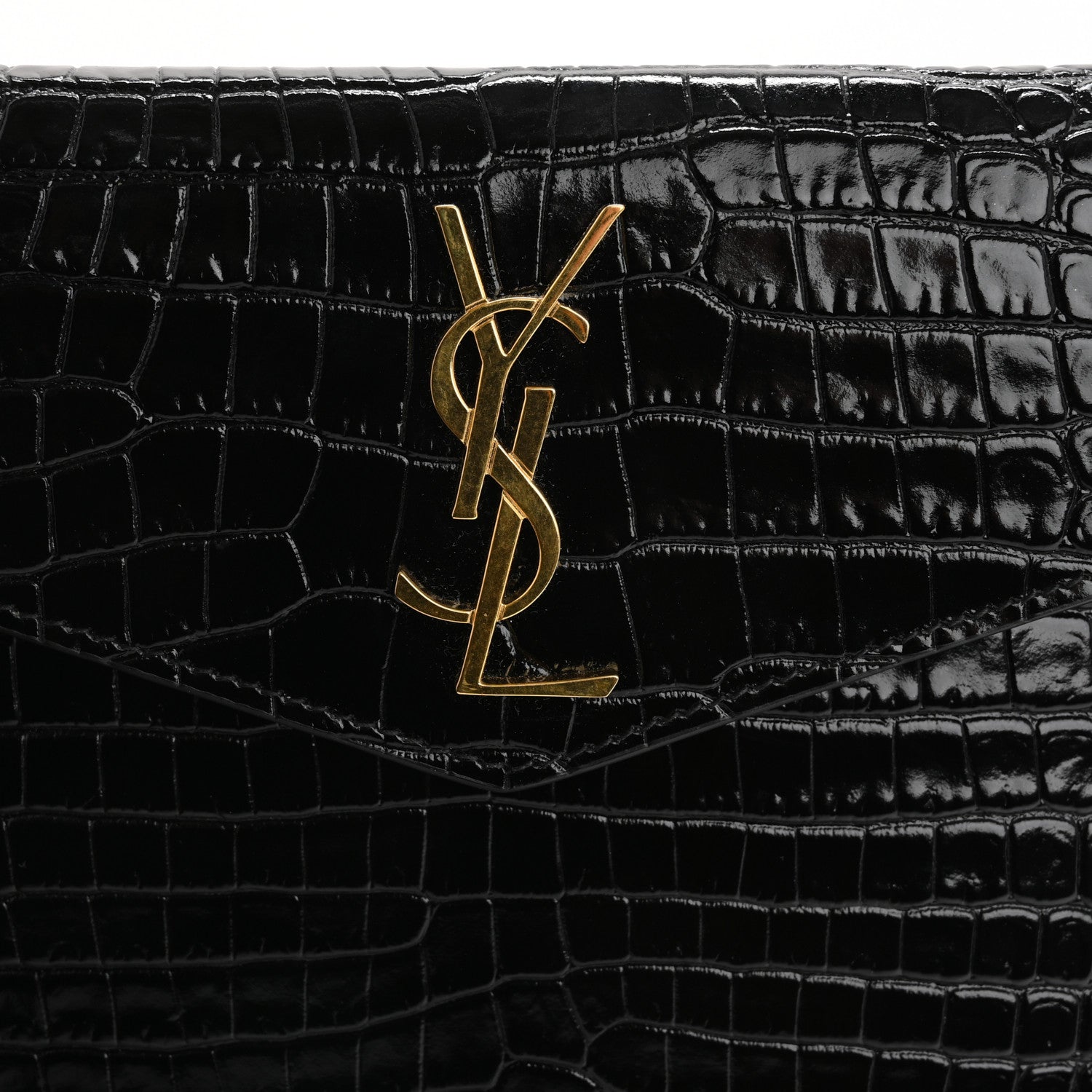 Saint Laurent Calfskin Crocodile Embossed Monogram Uptown Baby Pouch Black 7 of 8