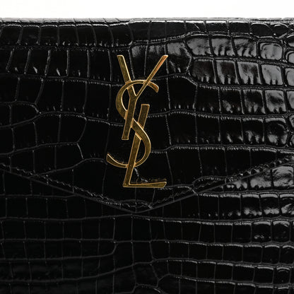 Saint Laurent Calfskin Crocodile Embossed Monogram Uptown Baby Pouch Black 7 of 8