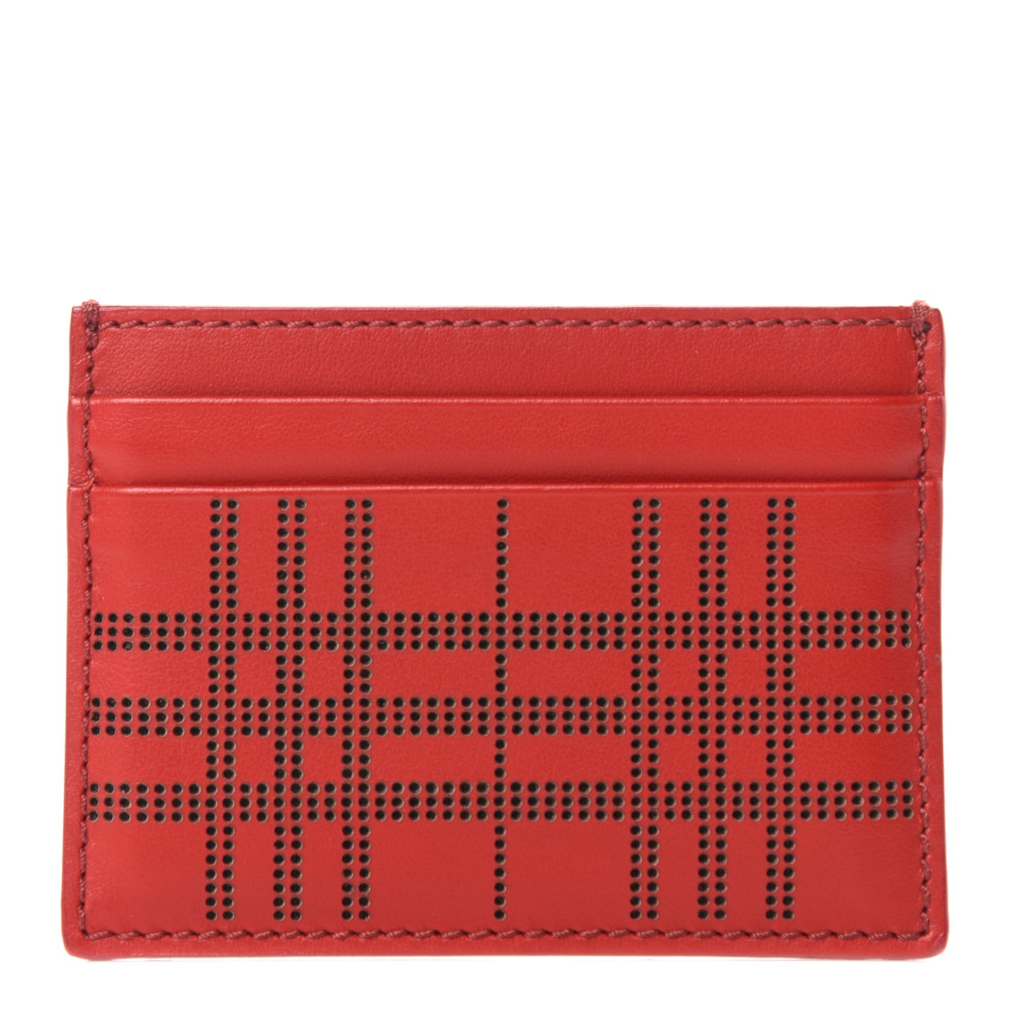 Calfskin Perforated Check Sandon Card Case Red