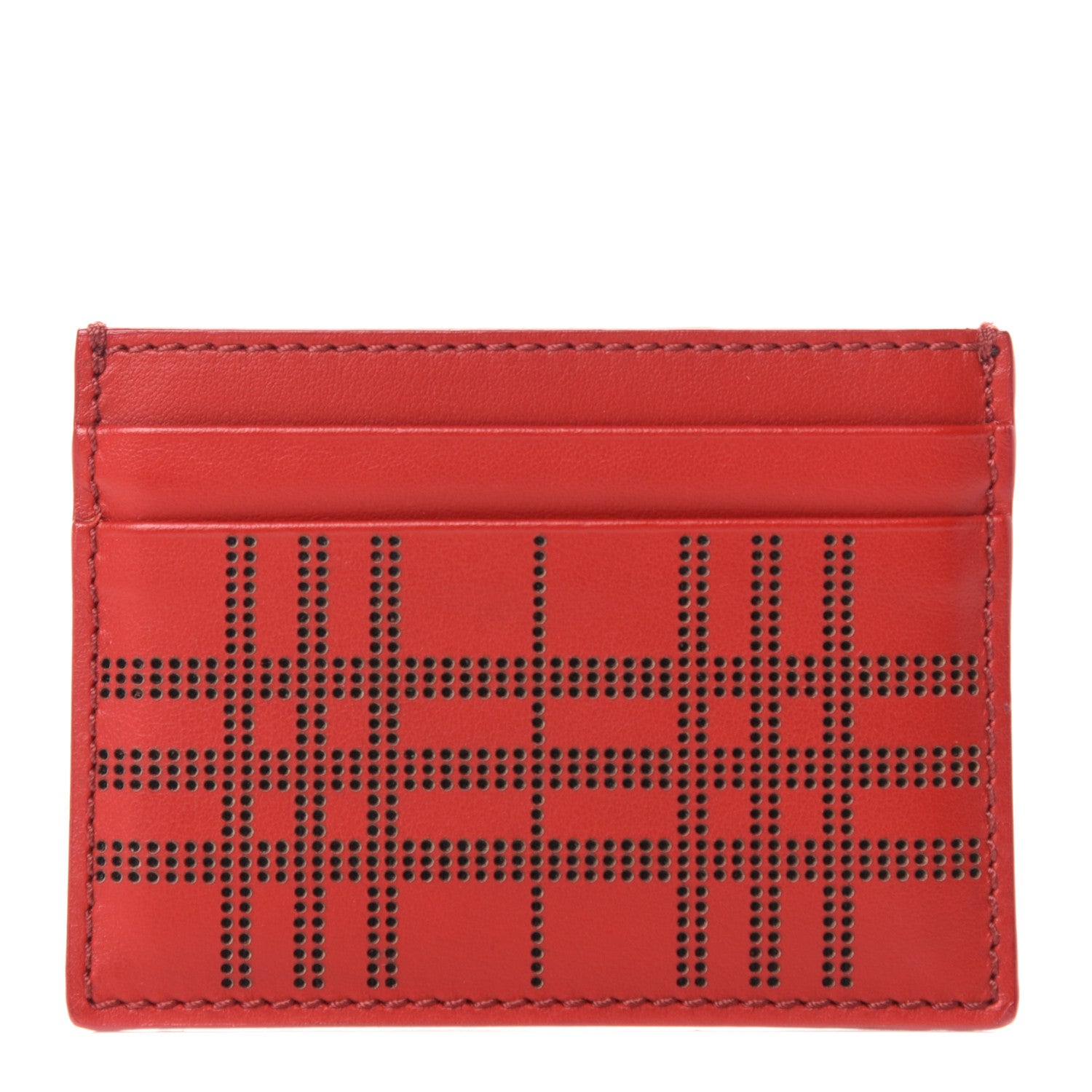 Burberry Calfskin Perforated Check Sandon Card Case Red 1 of 7