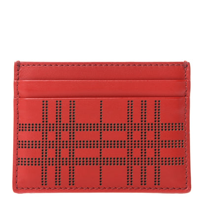 Burberry Calfskin Perforated Check Sandon Card Case Red 1 of 7