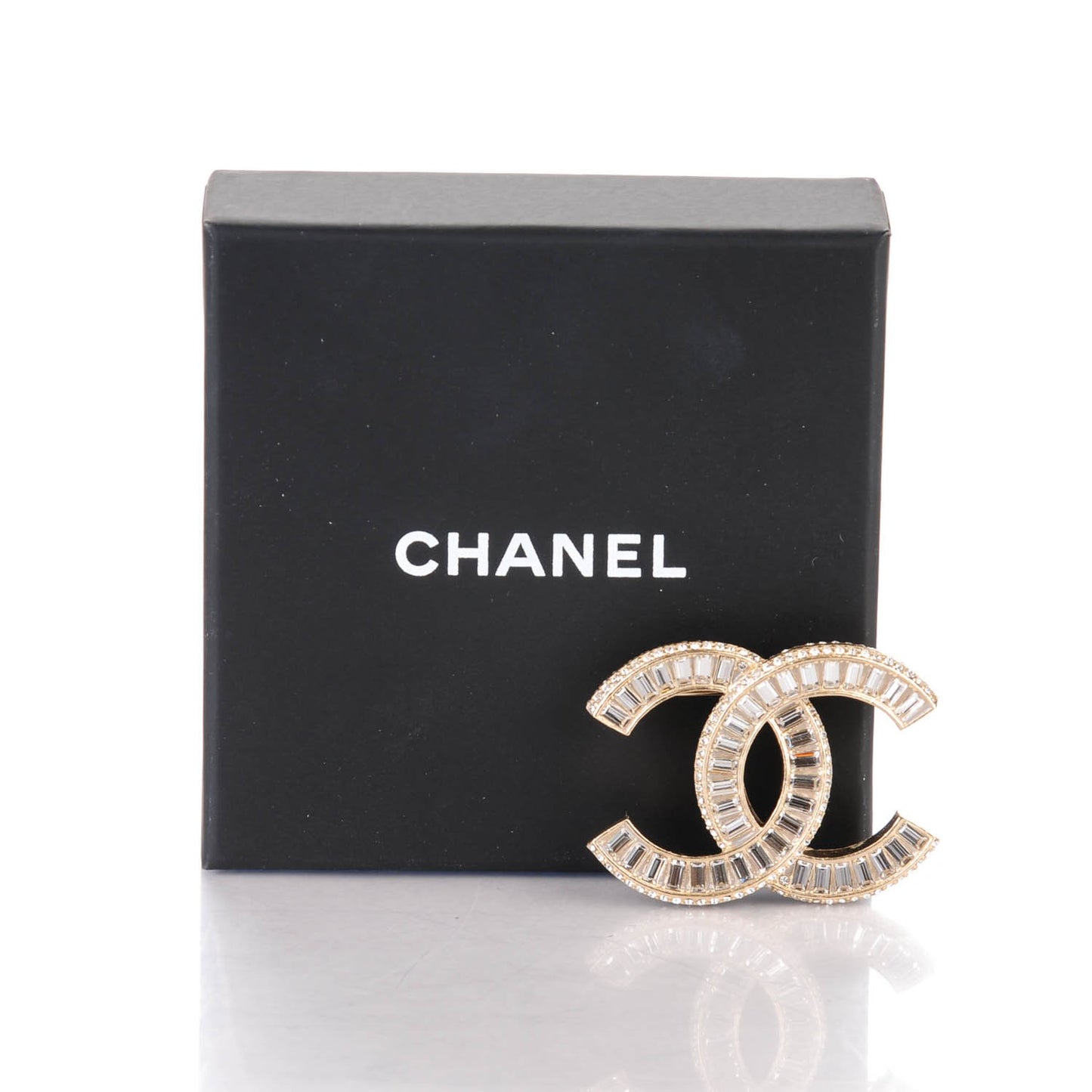 Baguette Crystal CC Brooch Gold
