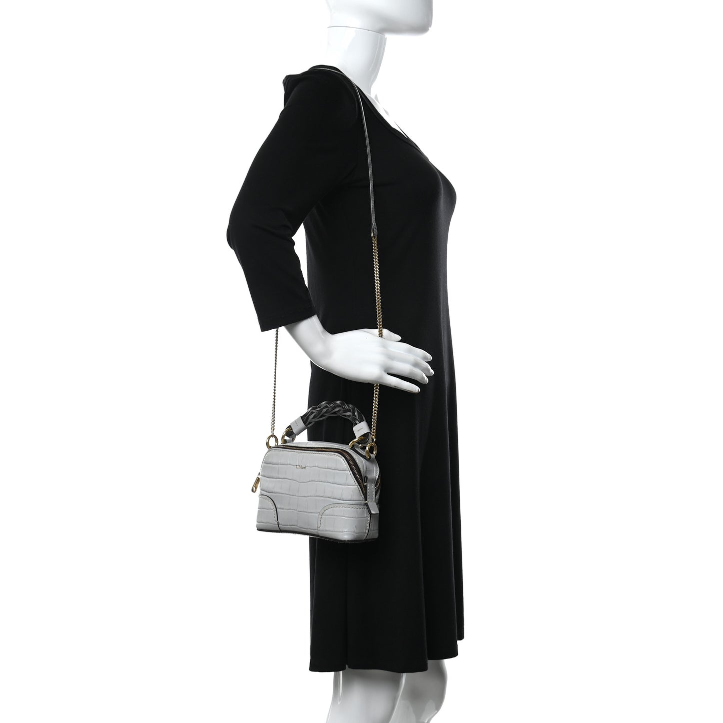 Crocodile Embossed Mini Daria Chain Bag Light Cloud