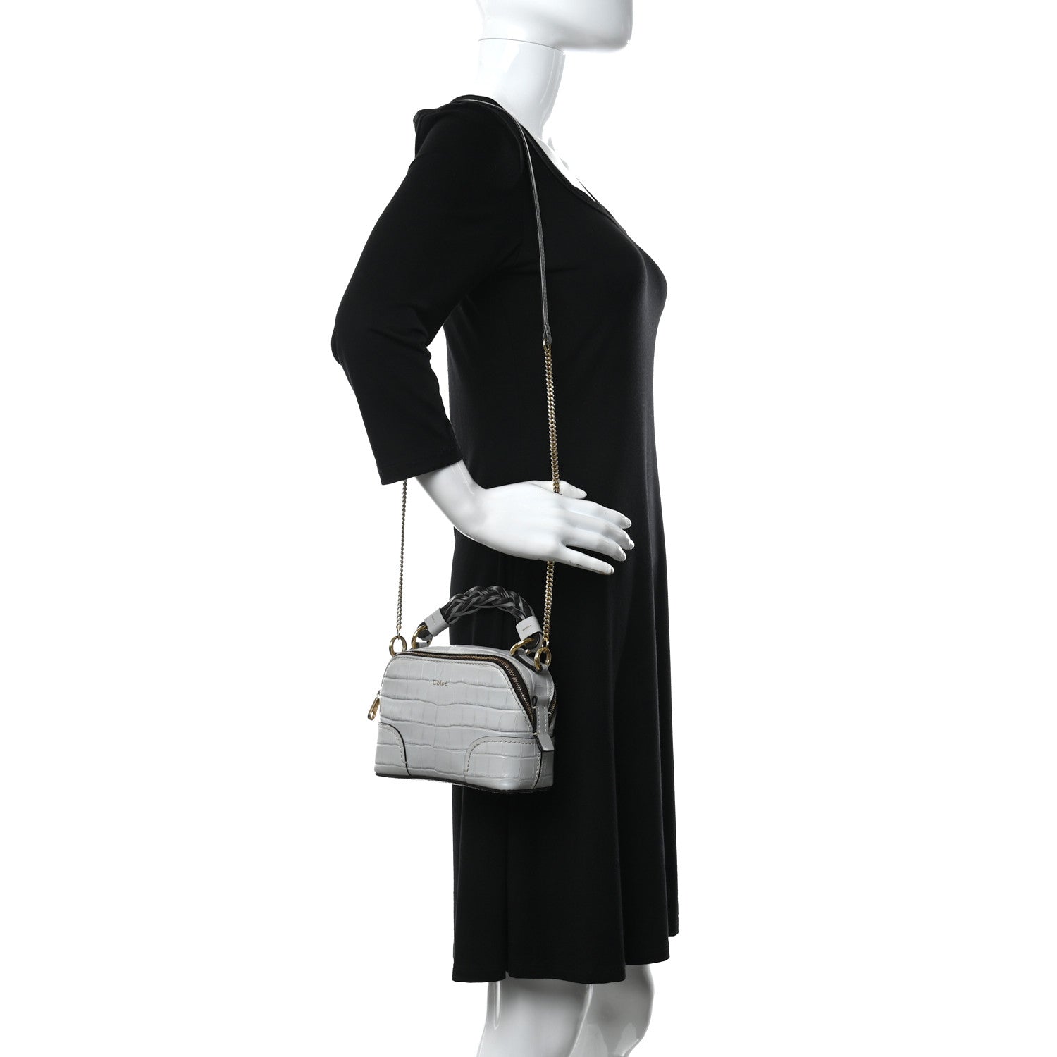 Chloe Crocodile Embossed Mini Daria Chain Bag Light Cloud 2 of 10