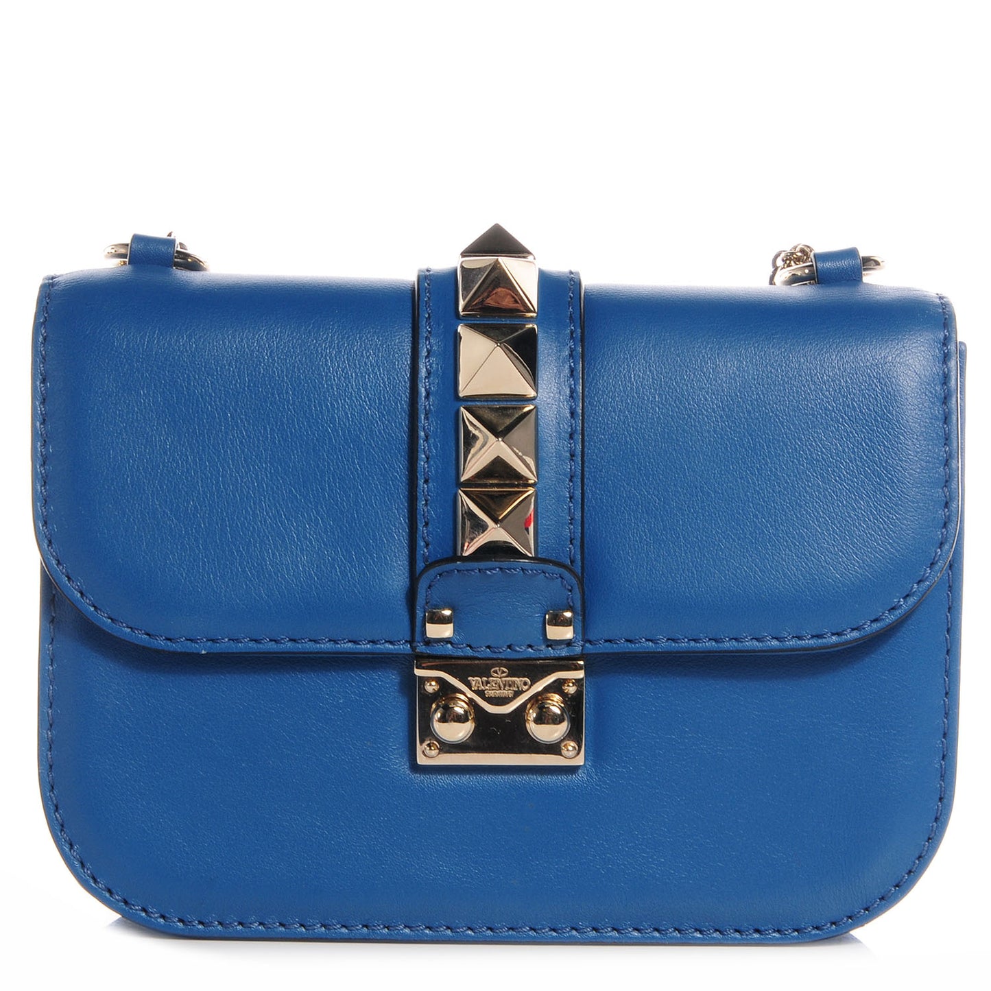 Vitello Glam Lock Rockstud Flap Blue Delft