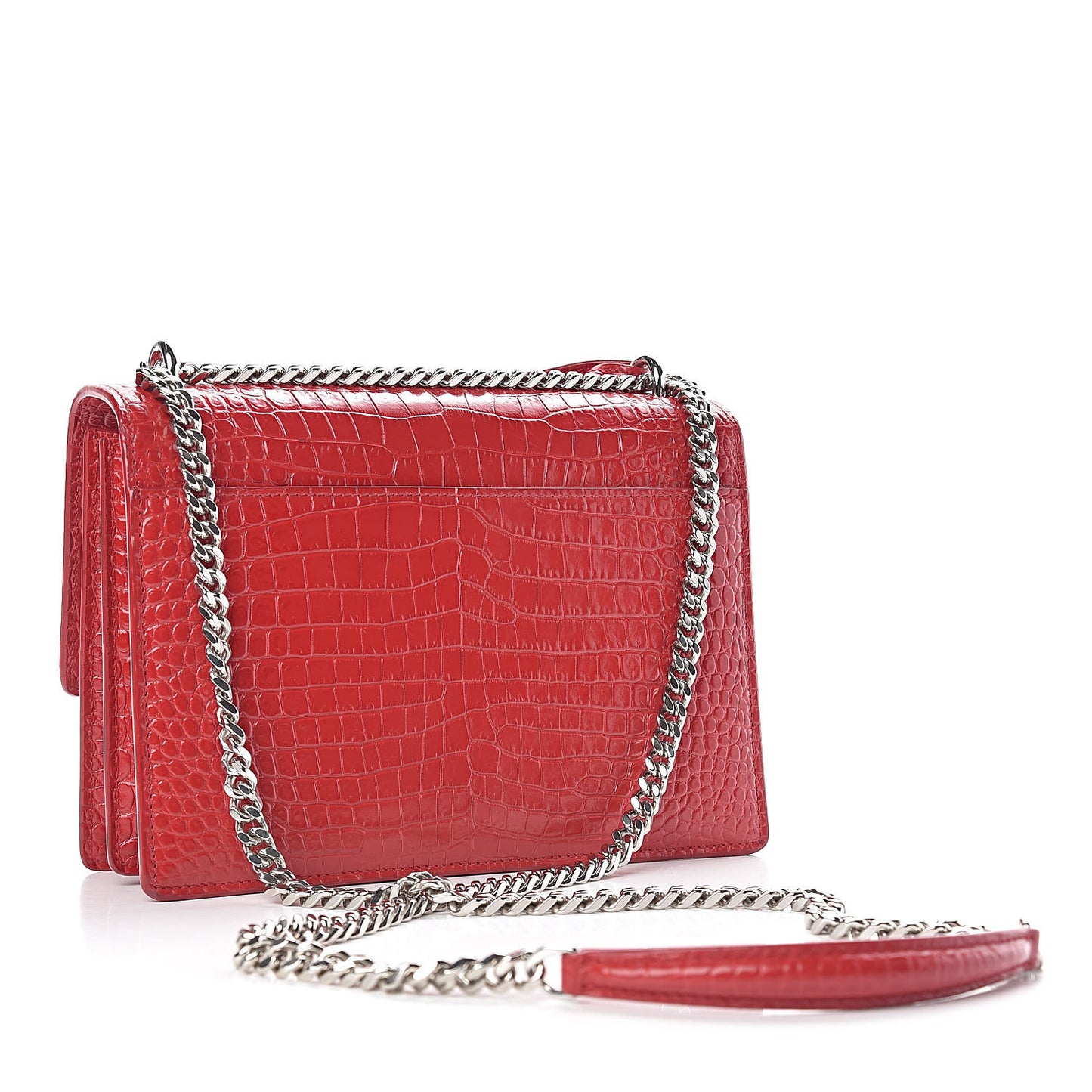 Calfskin Crocodile Embossed Medium Monogram Sunset Rouge Eros
