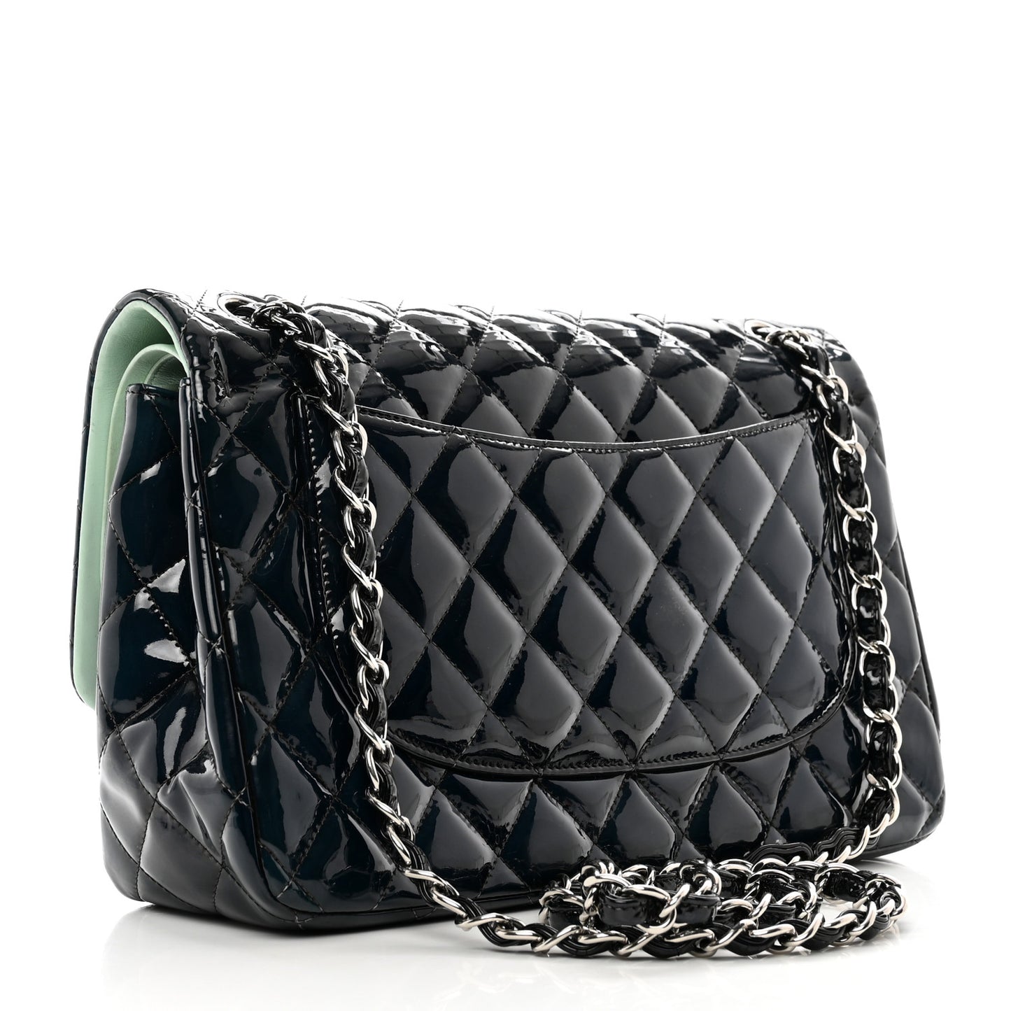 Patent Quilted Jumbo Double Flap Dark Green