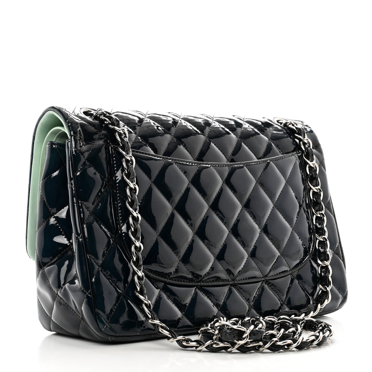 Chanel Patent Quilted Jumbo Double Flap Dark Green 3 of 13