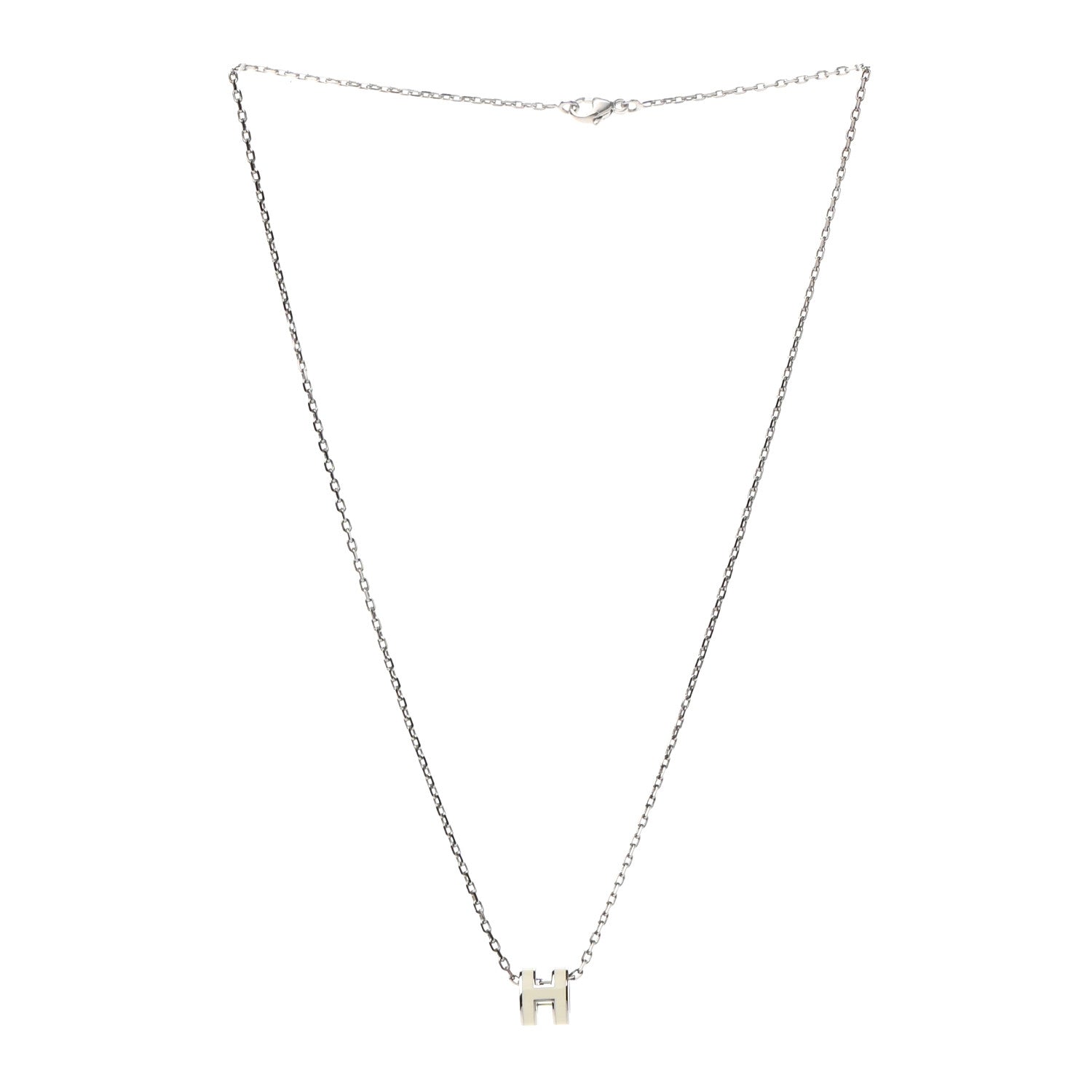 Hermes Lacquered Palladium Mini Pop H Pendant Necklace White 3 of 8