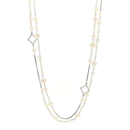 David Yurman Sterling Silver Pearl 7.5mm Quatrefoil Long Chain Necklace 1 of 4