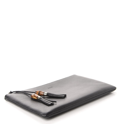 Gucci Pebbled Calfskin Large Bamboo Clutch Black 4 of 9