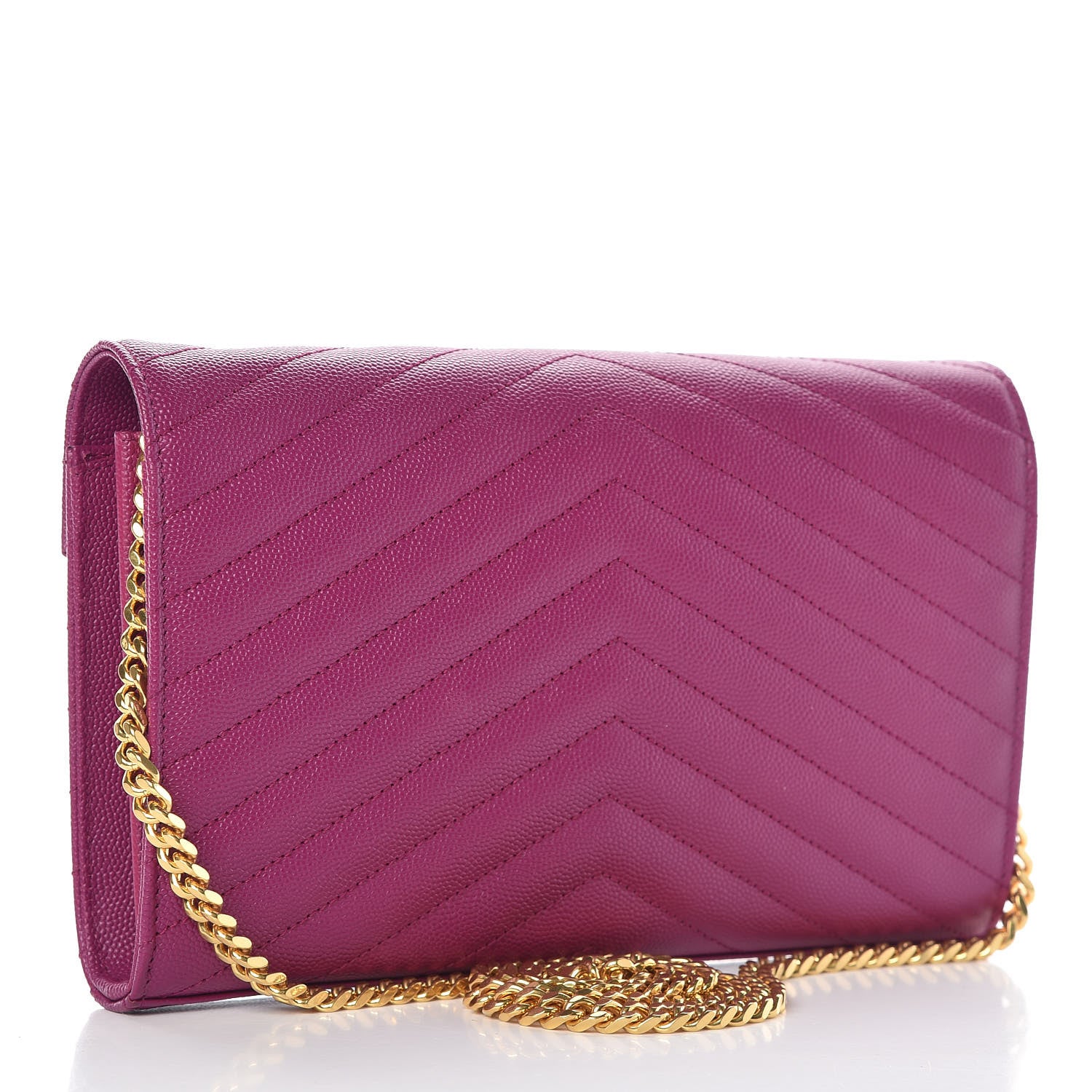Saint Laurent Grain De Poudre Matelasse Chevron Monogram Chain Wallet Dark Grape 3 of 9