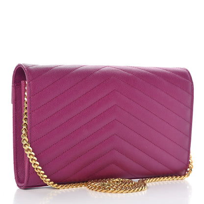 Saint Laurent Grain De Poudre Matelasse Chevron Monogram Chain Wallet Dark Grape 3 of 9
