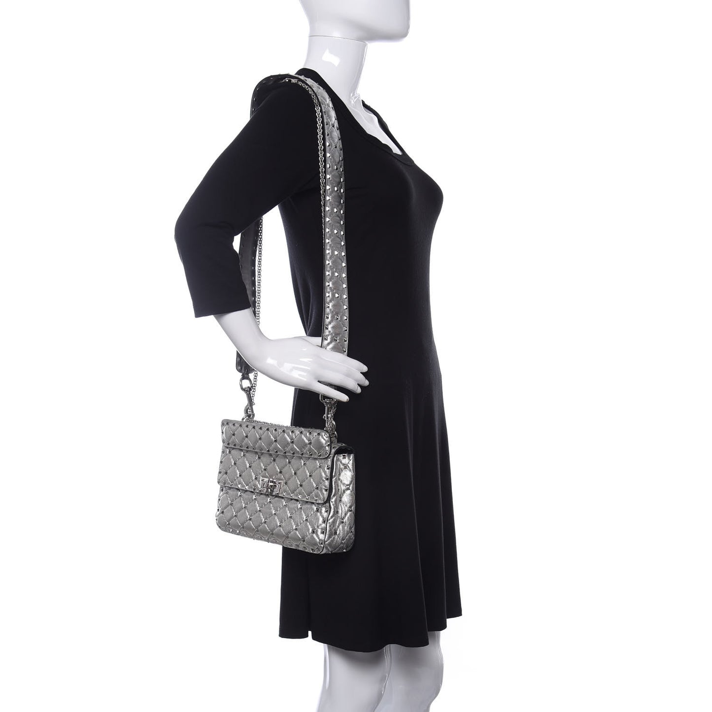 Metallic Nappa Medium Rockstud Spike Shoulder Bag Silver