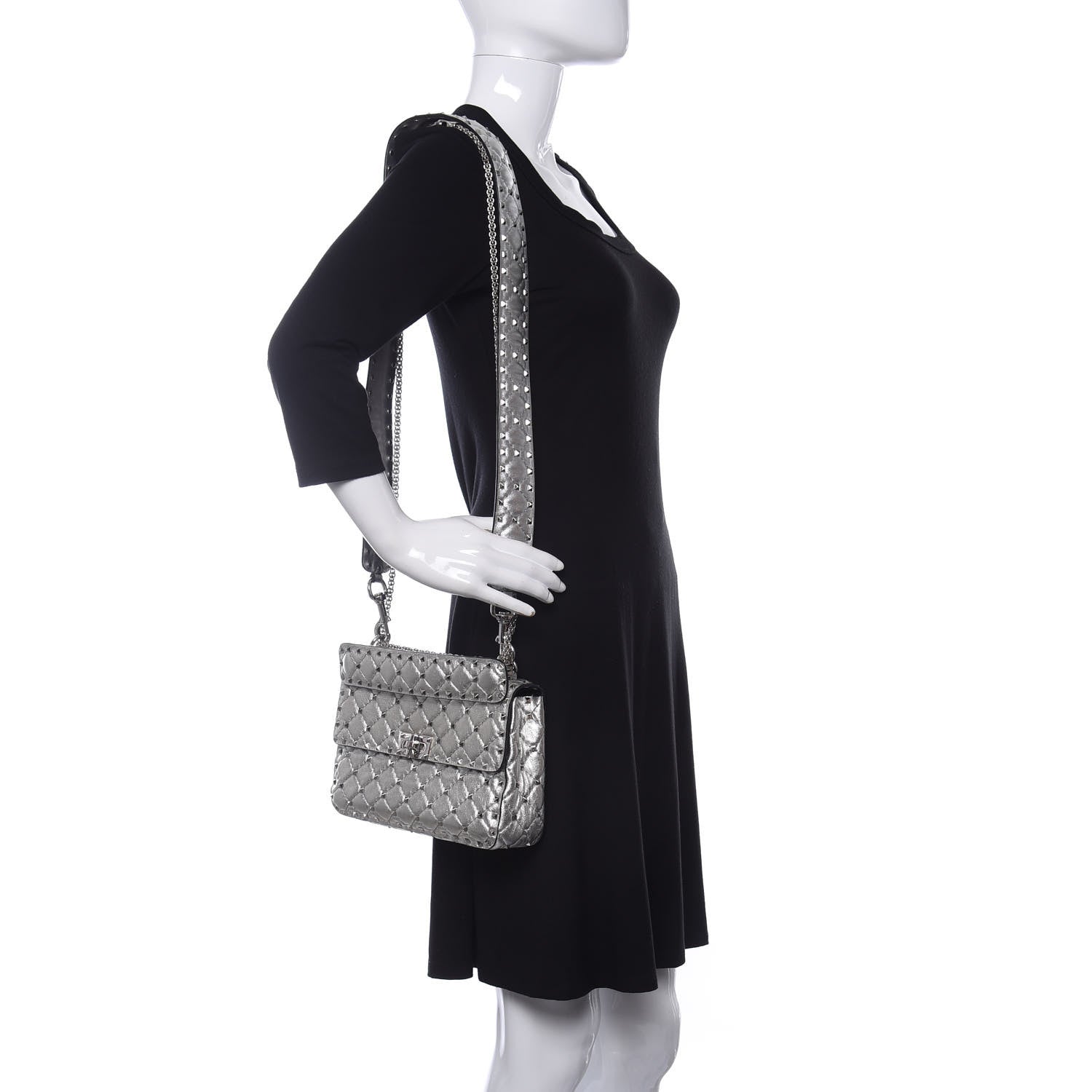 Valentino Garavani Metallic Nappa Medium Rockstud Spike Shoulder Bag Silver 2 of 9