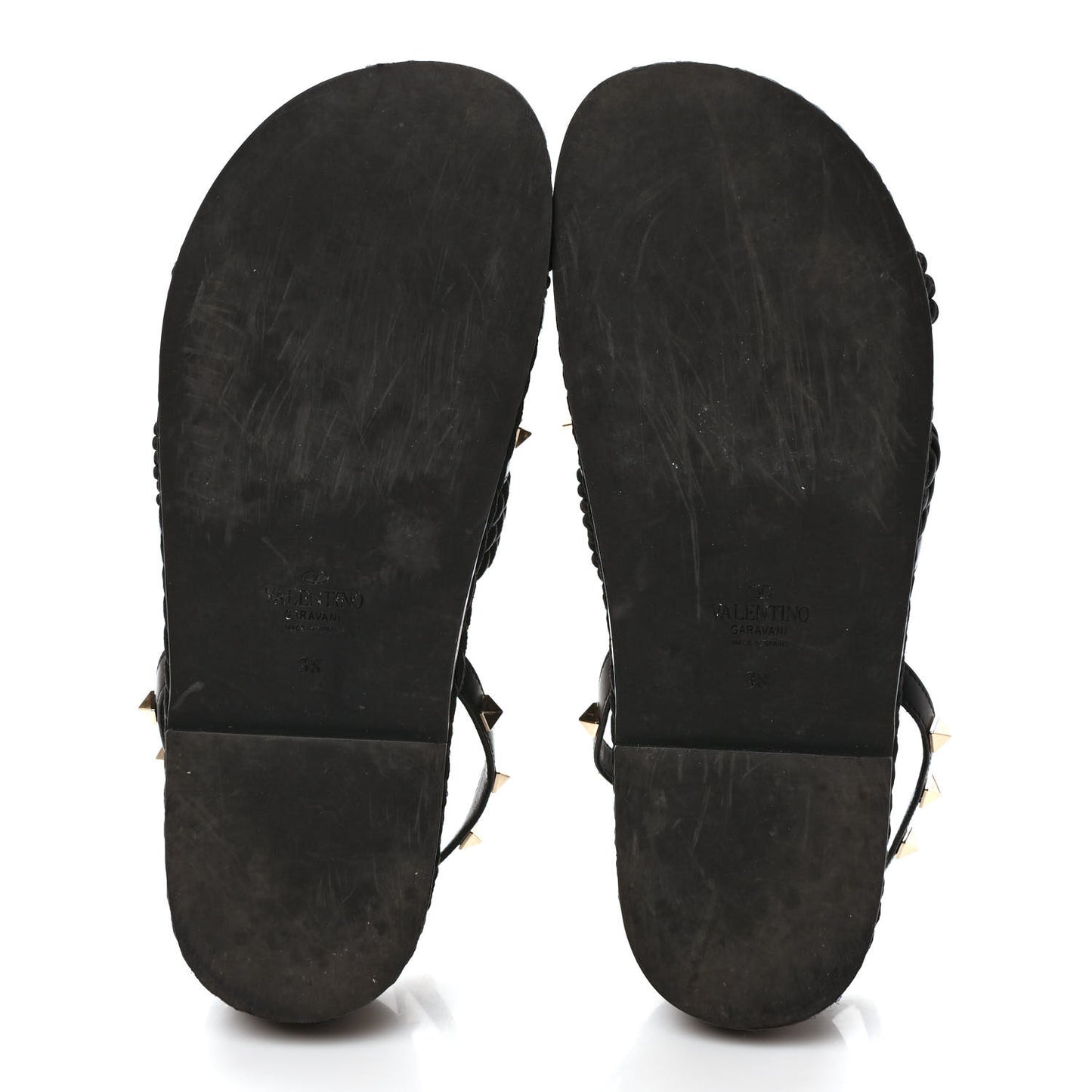 Calfskin Rockstud Torchon Espadrille Sandals 38 Black