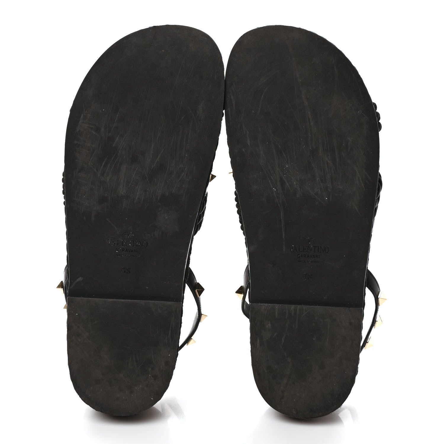 Valentino Garavani Calfskin Rockstud Torchon Espadrille Sandals 38 Black 5 of 7