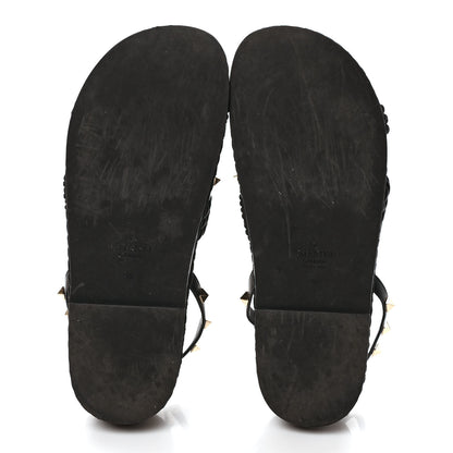 Valentino Garavani Calfskin Rockstud Torchon Espadrille Sandals 38 Black 5 of 7