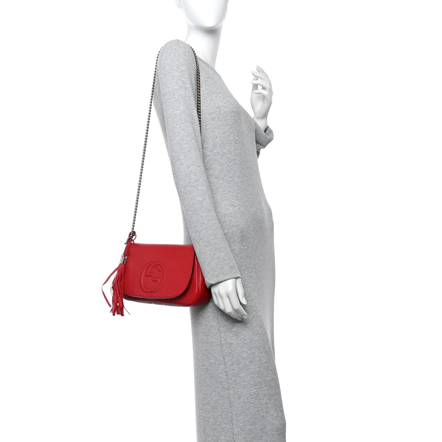 Gucci Pebbled Calfskin Medium Soho Flap Crossbody Vibrant Red 2 of 10