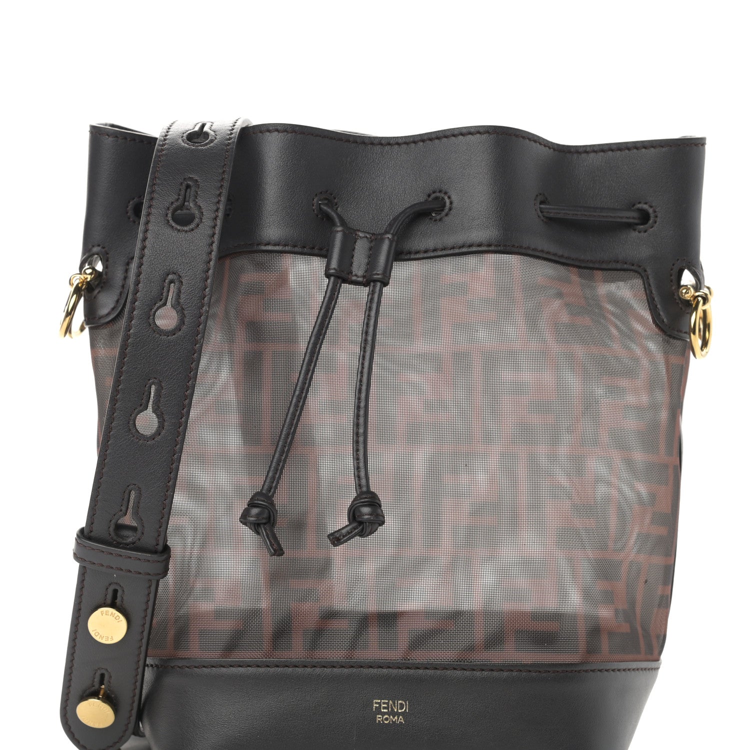 Fendi Mesh Vitello Grace F is Fendi FF 1974 Grande Mon Tresor Bucket Bag Marrone Black Ebano 7 of 13
